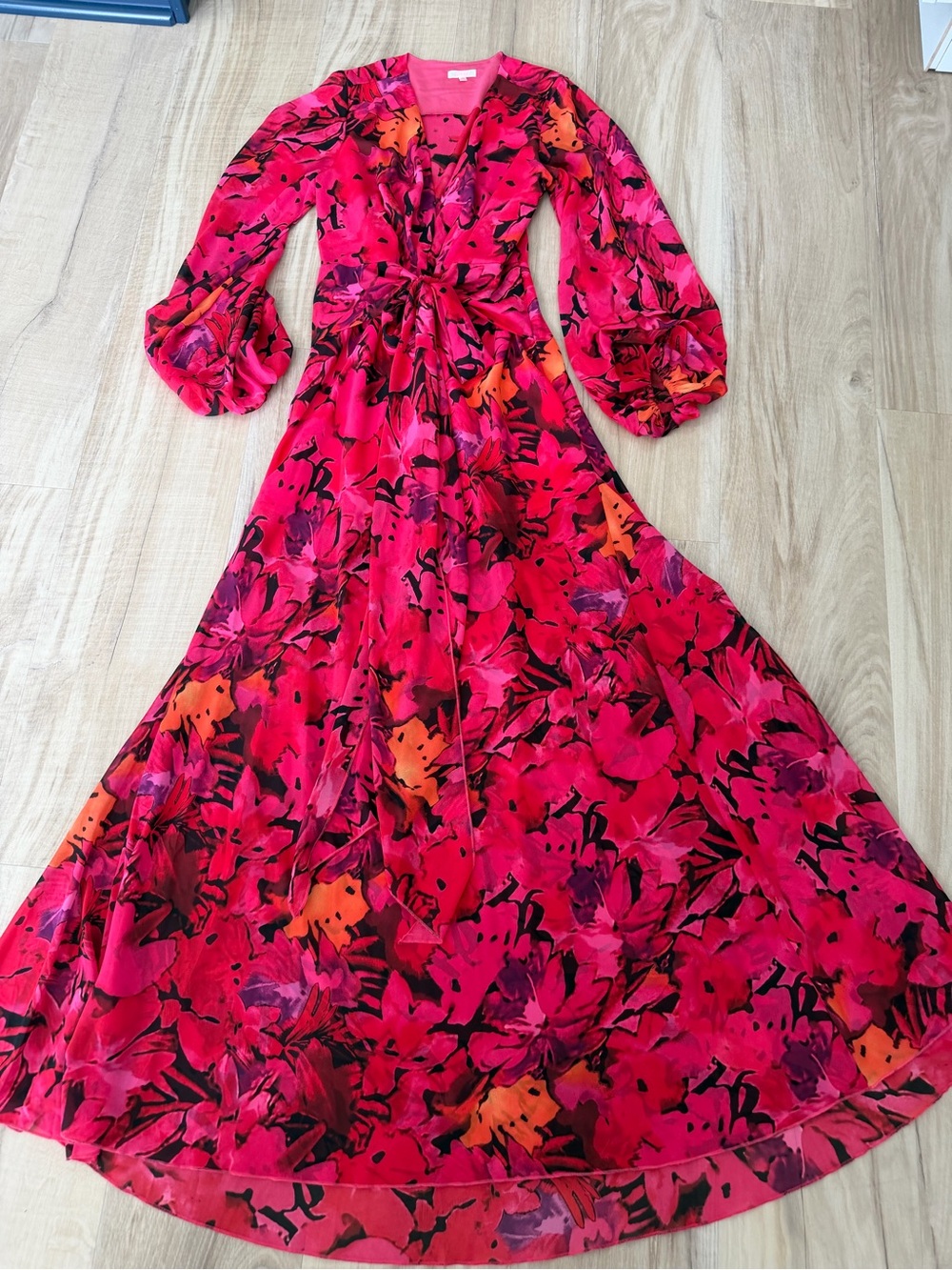 LUXXEL Wild Flower Floral Bishop Sleeve Maxi Dress M - NWOT